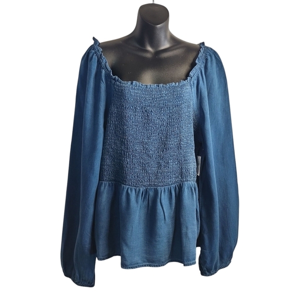 Old Navy Women's Blue Square Neck Smocked Bodice Blouse Size X-large NWT - Picture 1 of 11